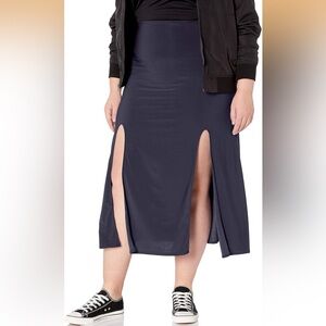 STAR VIXEN Dark Blue pull-on skirt w/ 2 front slits